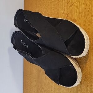 Womens Shoes Just Fab Slip on Sandals Black Size 11 Casual Espadrille Platform